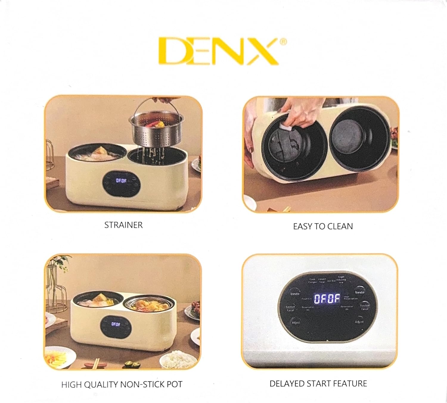 DENX Dual Pot Electric Rice Cooker 1L+1L, Smart Multi Function Kitchen Appliance with Non Stick Double Bowl, Fast Heating, Automatic Keep Warm, Easy Clean, Portable Design for Rice, Soup, Stew, DX3901 4 DENX Dual Pot Electric Rice Cooker 1L+1L, Smart Multi Function Kitchen Appliance with Non Stick Double Bowl, Fast Heating, Automatic Keep Warm, Easy Clean, Portable Design for Rice, Soup, Stew, DX3901 - الصورة 4