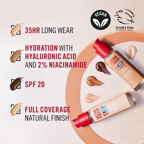 ⁦Rimmel London Lasting Finish 35 Hour, 302 Warm Olive, Foundation, Long-Wearing, Hydrating, Vegan Formula, Full-Coverage, 30ml (1oz)⁩ - الصورة ⁦4⁩