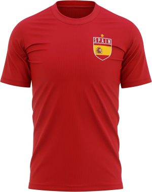 Spain Football Shirt - Mens Spain Flag Badge T Shirt - Retro Football European Country 2021 2020 Supporters Red 1920 Tee Him - Spanish Tournament Footy Soccer Top