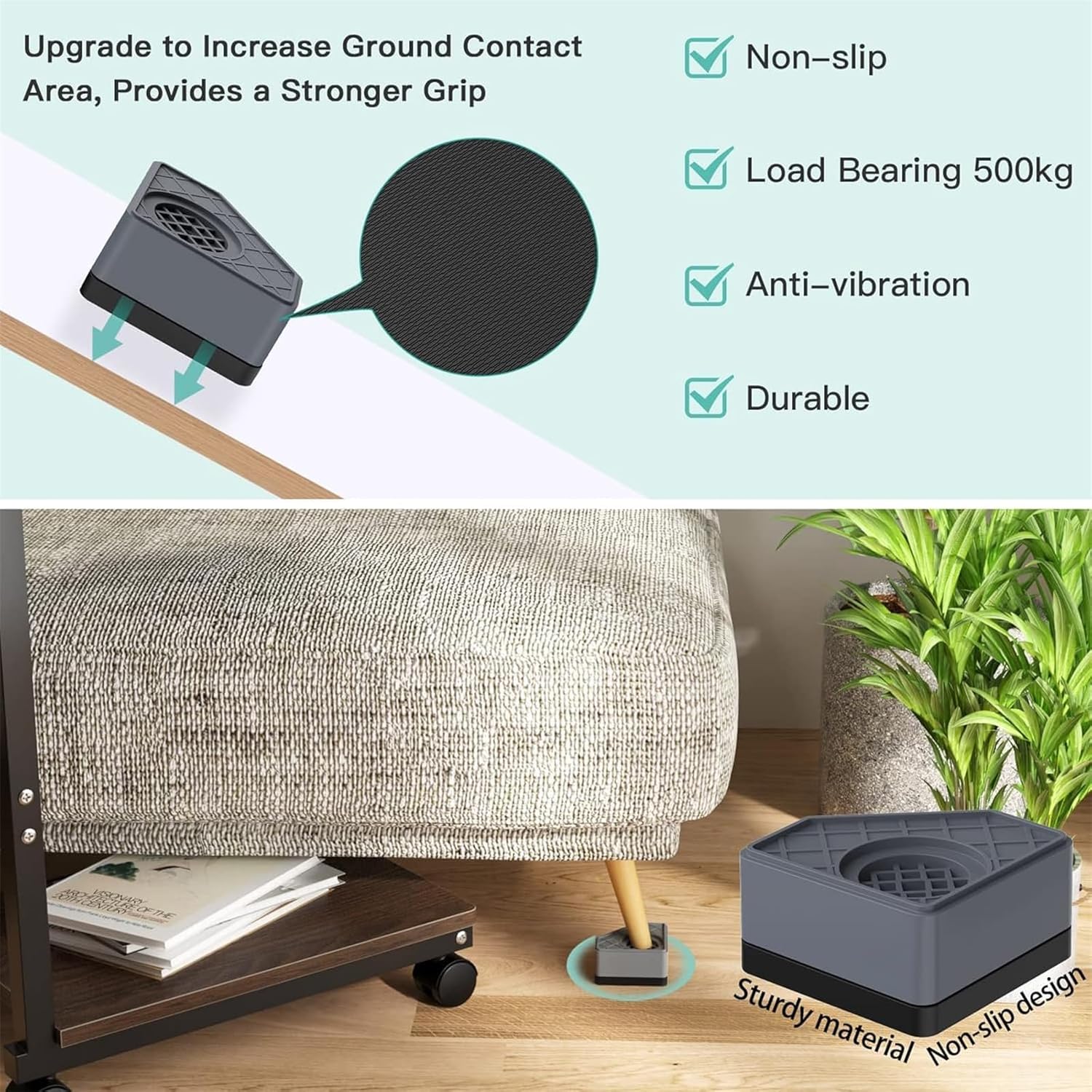 Aputue Washing Machine Anti Vibration Pads, 4 Pack Non Slip Anti-Walking Anti Vibration Pads with Drainage Hole for Toilet Washing Machine, Noise Reduction Washing Machine Anti Vibration Mat,Protects 4 Aputue Washing Machine Anti Vibration Pads, 4 Pack Non Slip Anti-Walking Anti Vibration Pads with Drainage Hole for Toilet Washing Machine, Noise Reduction Washing Machine Anti Vibration Mat,Protects - الصورة 4