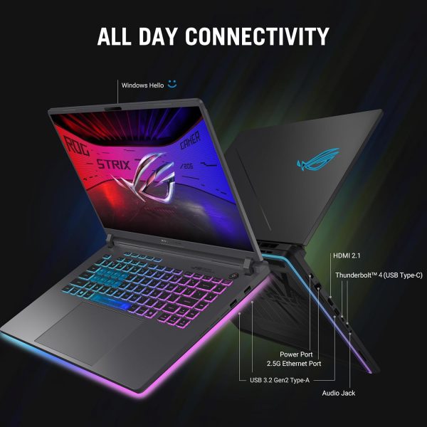 ⁦ASUS ROG Strix G16 (2025) Gaming Laptop, 16” FHD+ 16:10 165Hz/3ms Display, NVIDIA® GeForce RTX™ 5050 Laptop GPU, Intel® Core™ i7 Processor 14650HX, 16GB DDR5, 1TB PCIe Gen 4 SSD, Wi-Fi 7, Win 11 Home⁩ - الصورة ⁦8⁩