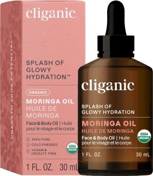 Cliganic Organic Moringa Oil, 100% Pure - For Face & Hair | Natural Cold Pressed (Packaging May Vary)