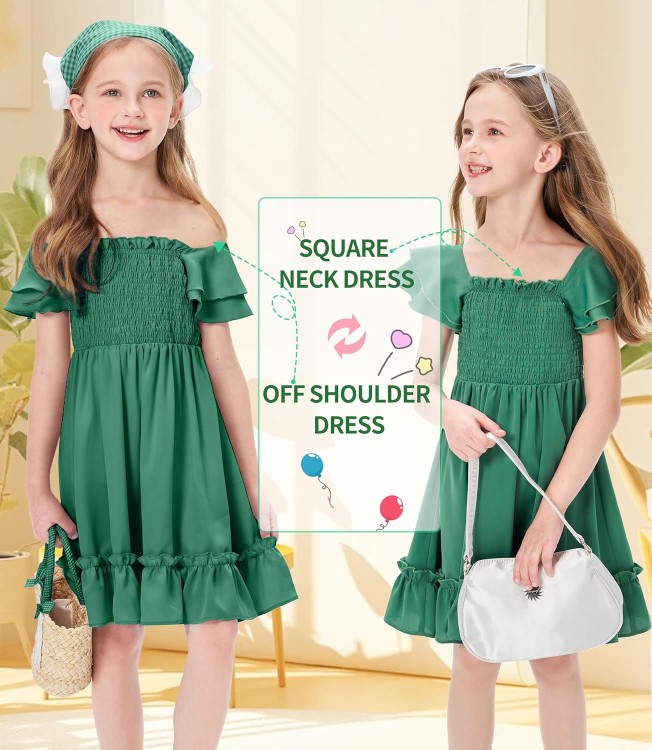 Hvididan Girls Summer Dresses Cute Double Layer Ruffle Sleeve Off Shoulder Dress 5-14 Years 3 Hvididan Girls Summer Dresses Cute Double Layer Ruffle Sleeve Off Shoulder Dress 5-14 Years - الصورة 3