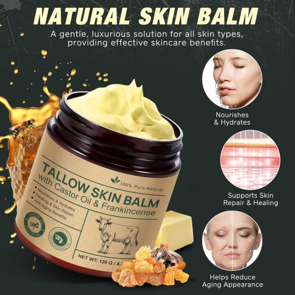⁦Sebum Castor Oil Frankincense Oil Balm, Natural Sebum from Grass-Fed Cattle for Skin Care, Deep Nourishing and Moisturising Moisturiser for Face and Body⁩ - الصورة ⁦4⁩