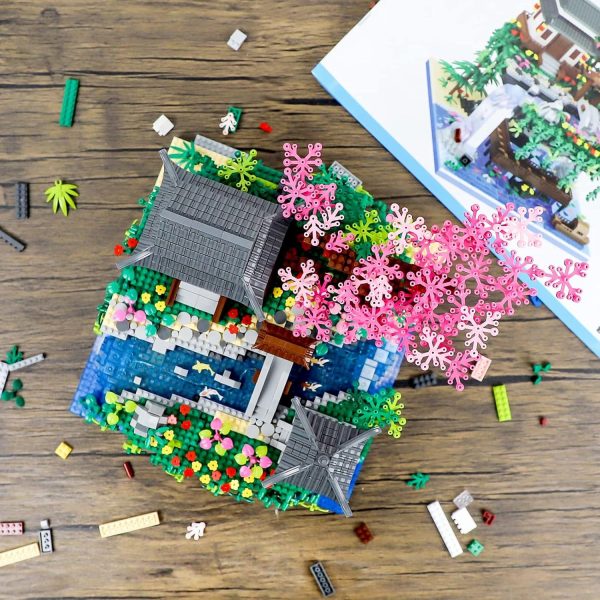 ⁦KASTWAVE Peach Blossom Pond Micro Mini Building Blocks Set, Chinese Architecture Cherry Bonsai Gift Toys with String Lights, Japanese Sakura Tree House Micro Bricks for Adults and 14+ Kids (3320 Pcs)⁩ - الصورة ⁦5⁩