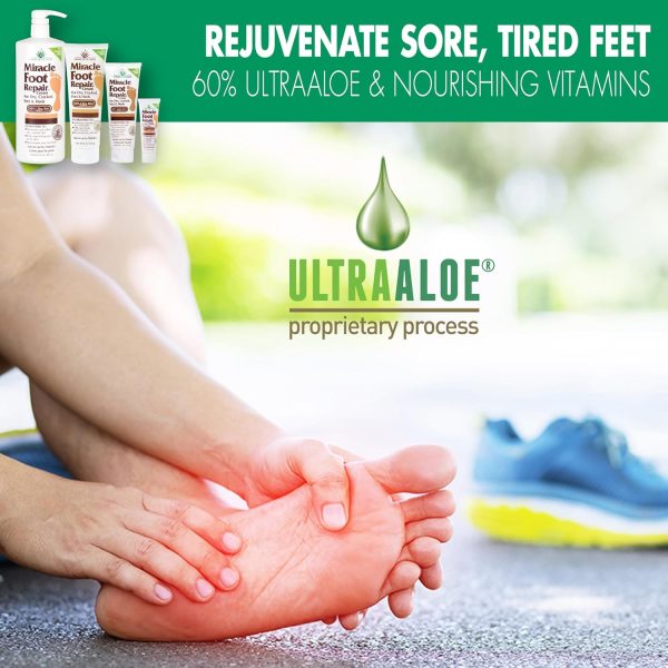⁦Miracle of Aloe Foot Repair Cream (8 oz / 2-Pack) Repairs Dry Cracked Heels and Feet, 60% Pure UltraAloe Moisturizes, Softens, and Repairs⁩ - الصورة ⁦6⁩