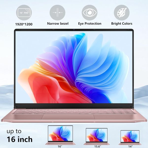 ⁦FUNYET Gaming Laptop, 2025 Win 11 Pro Laptops Computer, 16 Inch Lap Top, 16GB RAM 512GB SSD, N150 Processor(up to 3.6GHz), Backlit Keyboard. Rose Gold.⁩ - الصورة ⁦3⁩