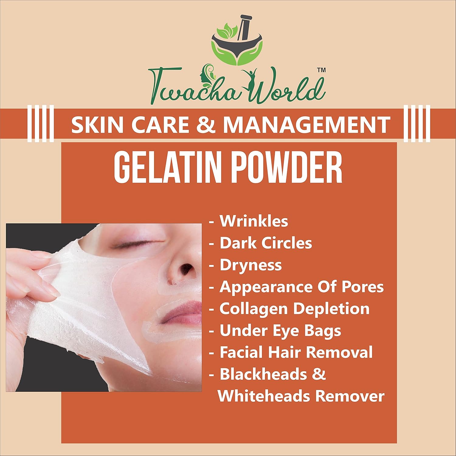 Twacha world Gelatin Powder For Face Mask/Hair removal/Peel Off Mask (Skin Care) 25 GM (25 g) 3 Twacha world Gelatin Powder For Face Mask/Hair removal/Peel Off Mask (Skin Care) 25 GM (25 g) - الصورة 3