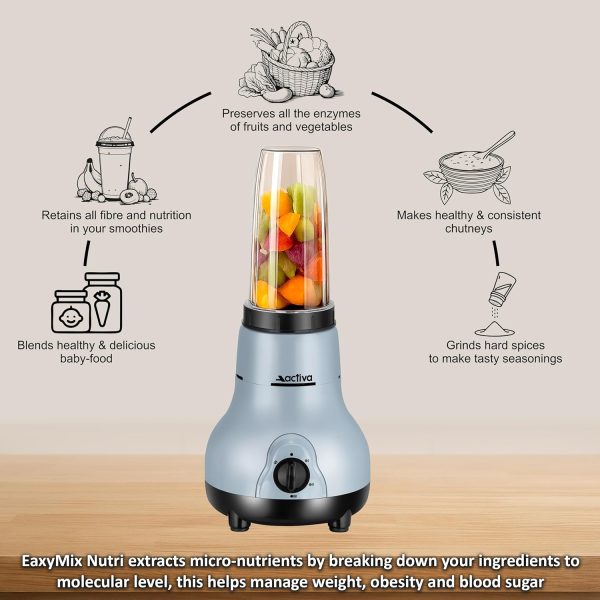 ⁦ACTIVA Easy Mix Nutri 2 Jar Mixer Grinder Powerful 500 Watt Motor | Long Lasting Shock Proof Abs Body | Heavy Duty Motor With Nano - Grinding Technology, Black⁩ - الصورة ⁦7⁩