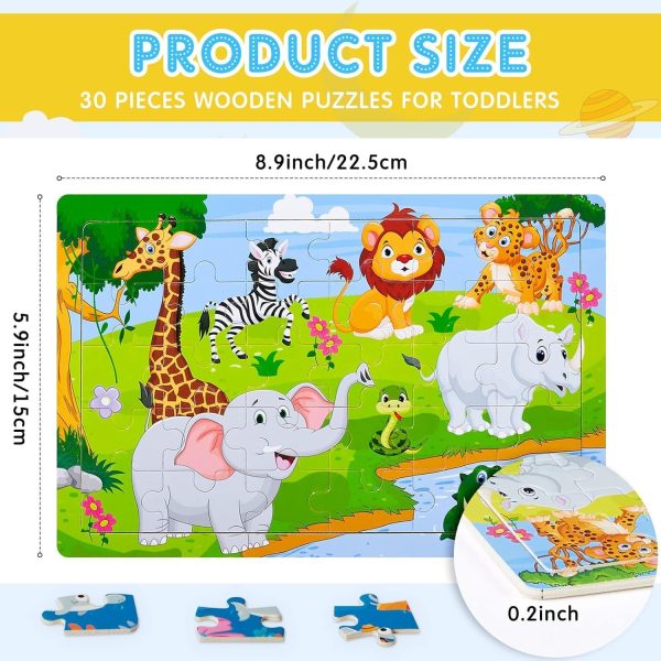⁦12 Pack Puzzles for Kids Ages 3-8 Toddler 30 Pieces Wooden Jigsaw Children Puzzles Educational Learning Toys for Kids Girls and Boys⁩ - الصورة ⁦6⁩