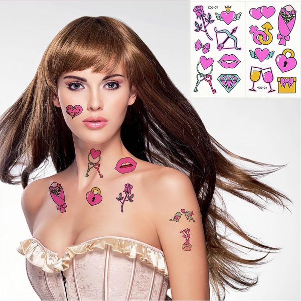 ⁦Tazweeq Valentines Day Temporary Tattoo Adult Kids, Romantic Red Heart Fake Tattoos, Love Gift Pink Luminous Tattoo Stickers, Glow at Night Semi Permanent Tattoo, for Women Valentines Decoration⁩ - الصورة ⁦9⁩