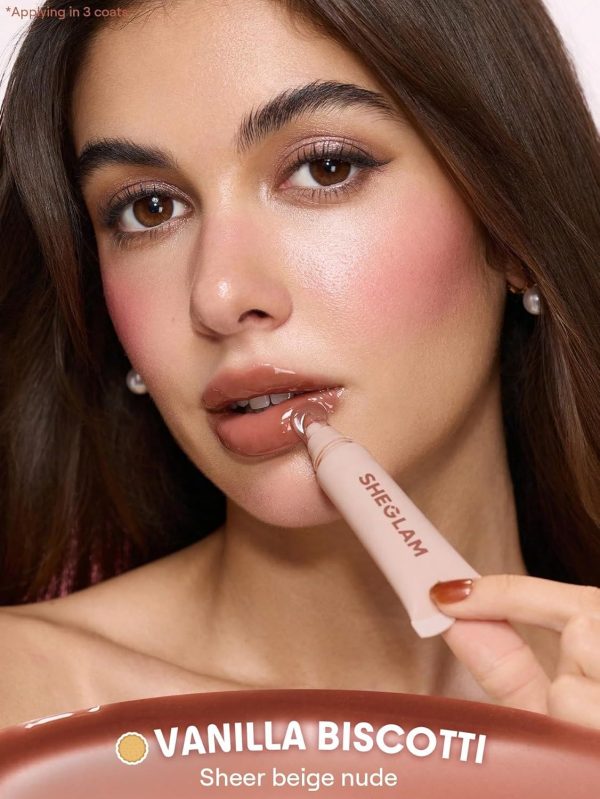 ⁦SHEGLAM Crystal Glaze Moisturising Lip Gloss Hydrating Jelly Long Lasting Waterproof Plumping Lip Gloss Vanilla Biscotti⁩ - الصورة ⁦4⁩