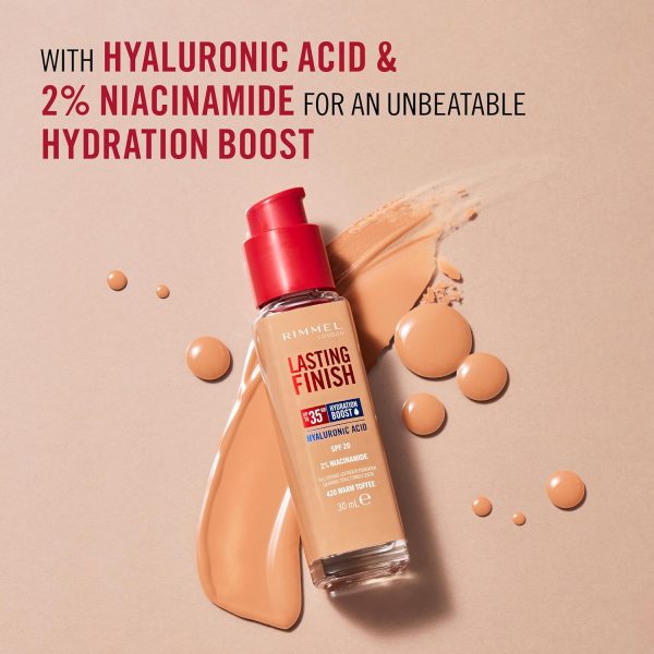 ⁦Rimmel London Lasting Finish 35 Hour, 302 Warm Olive, Foundation, Long-Wearing, Hydrating, Vegan Formula, Full-Coverage, 30ml (1oz)⁩ - الصورة ⁦5⁩