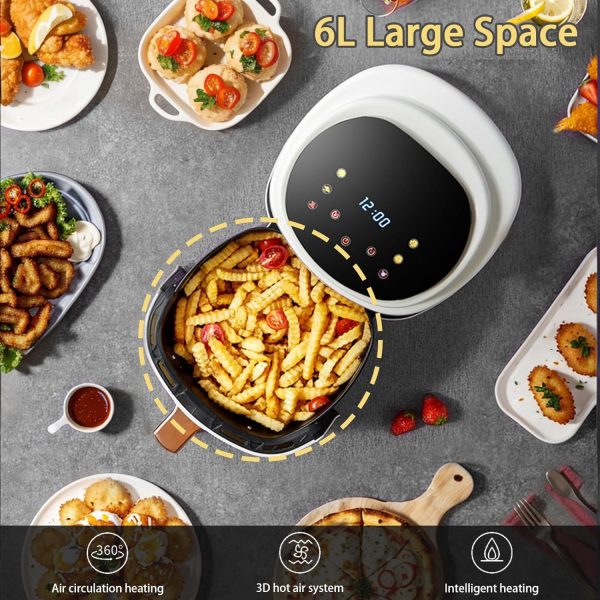 ⁦EqiEch Air Fryer Oven With Touch Control System - Intelligent Hot Air Circulation for Oil-Free Healthy Frying, Grilling, Roasting, Baking - 6L (White)⁩ - الصورة ⁦5⁩