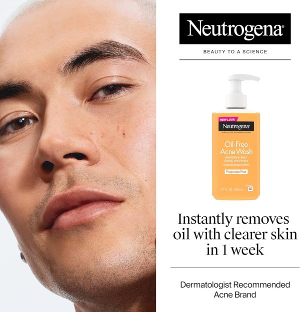⁦Neutrogena Oil-Free Acne Face Wash, Fragrance Free, Sensitive Skin Facial Cleanser with 2% Salicylic Acid Acne Treatment for Face, 9.1 Fl Oz⁩ - الصورة ⁦3⁩