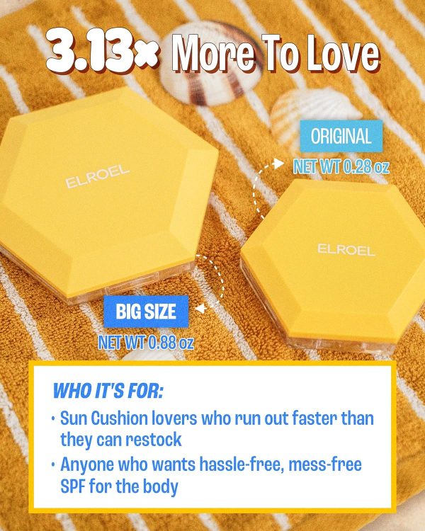⁦ELROEL Pang Pang Sun Cushion Plus - Korean Hypoallergenic & Lightweight Sunscreen with Puff Sponge - Broad Spectrum SPF50+ PA++++ (0.53 oz)⁩ - الصورة ⁦4⁩