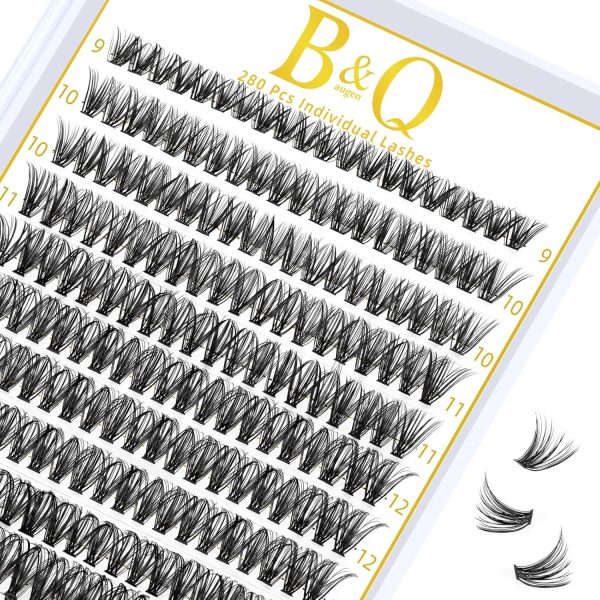 B&Q Individual Eyelashess 280Pcs Cluster Lashes D Curl 40D Mix9-16mm Lashes Individual Cluster Lash Clusters Extensions DIY Lash At Home (40D-0.07D-9-16mix)