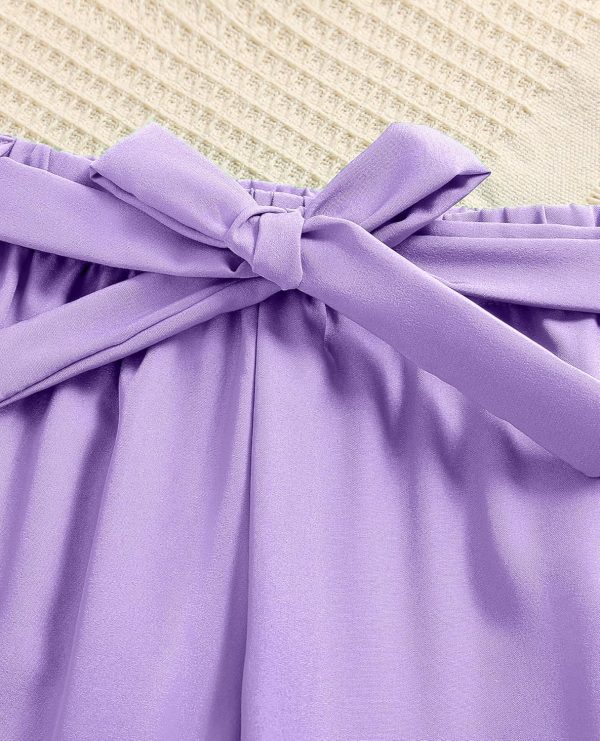 ⁦VeryNew Girls 2 Piece Outfits Kids Clothes Casual Girl Crop Tops + Solid Pants with Belt for 7-12Y⁩ - الصورة ⁦4⁩