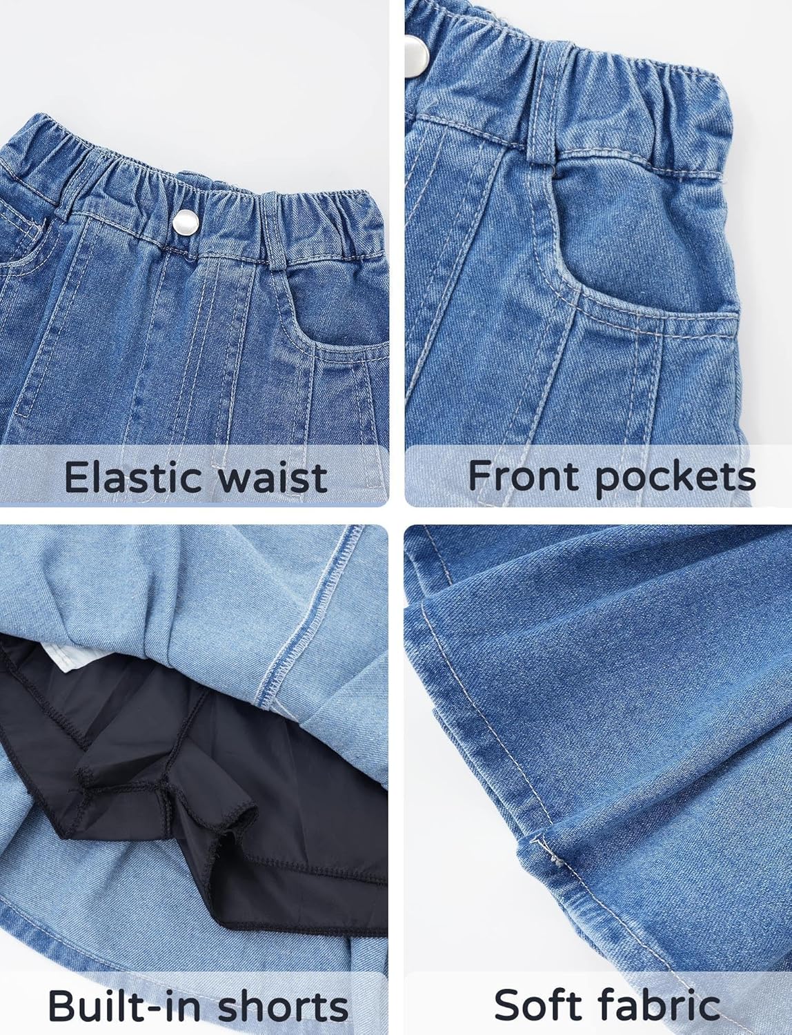 SEAUR Kids Girls Denim Skirt Elastic Waist Casual Jean Skirt Summer A Line Denim Skirt Blue Pleated Stretch Skirt Breathable Soft Baggy Skirt with Pockets for 5-14 Years 3 SEAUR Kids Girls Denim Skirt Elastic Waist Casual Jean Skirt Summer A Line Denim Skirt Blue Pleated Stretch Skirt Breathable Soft Baggy Skirt with Pockets for 5-14 Years - الصورة 3