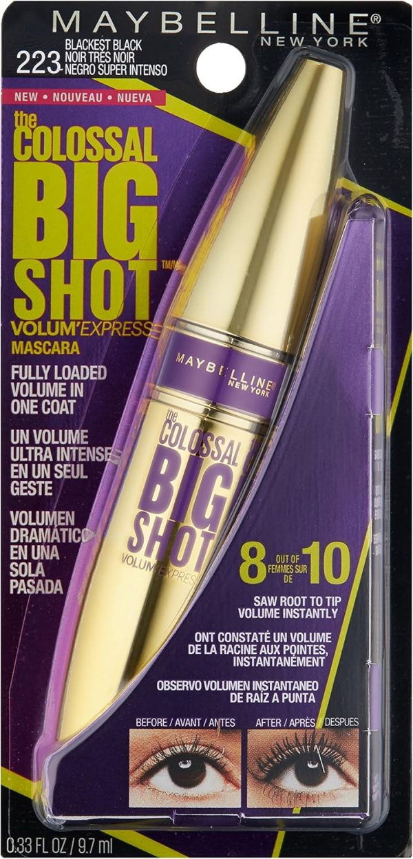 ⁦Maybelline New York Volum' Express The Colossal Big Shot Washable Mascara, Blackest Black, 0.33 fl. oz.⁩ - الصورة ⁦2⁩