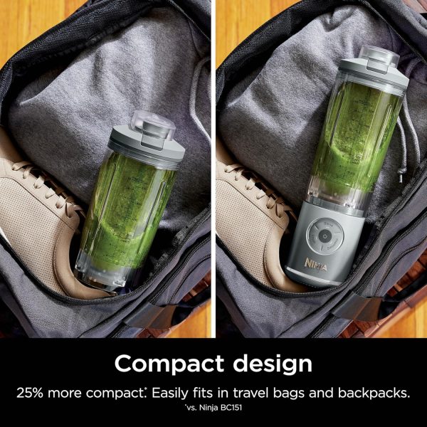 ⁦Ninja Blast Max, Portable Blender + Twist & Go, Personal Blender, Ninja Blender, Smoothie, Blend, Ice Crush, 3 Programs, Cordless, 22 oz removable Vessel, Dishwasher Safe, Leakproof, Silver, BC251SL⁩ - الصورة ⁦5⁩