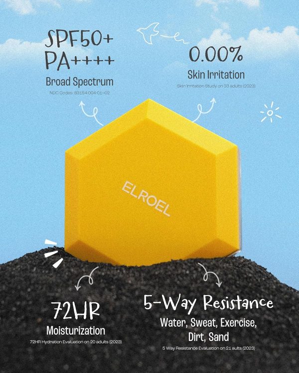 ⁦ELROEL Pang Pang Sun Cushion Plus - Korean Hypoallergenic & Lightweight Sunscreen with Puff Sponge - Broad Spectrum SPF50+ PA++++ (0.53 oz)⁩ - الصورة ⁦3⁩