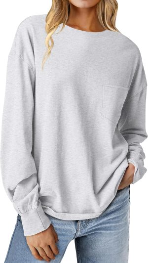 ANRABESS Womens Long Sleeve Shirts Crewneck Oversized Tops Casual 2024 Fall Trendy T-Shirts Tee Blouse with Pockets Clothes