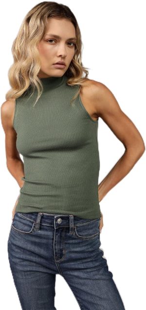 American Eagle Women's Ribbed Mock Neck Tank Top M Green