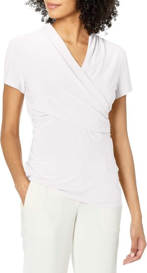 DKNY womens SHORT SLEEVE SIDE RUCHE Shirt