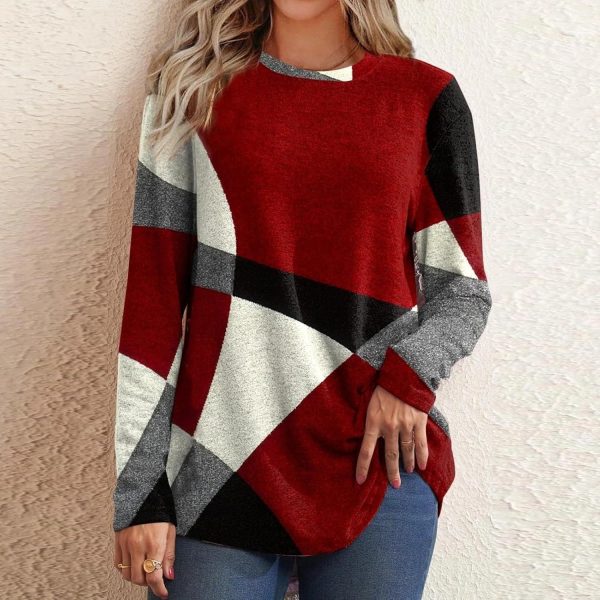⁦HONGDAO Women Tunics Tops Ladies Casual Shirts Long Sleeve Pullover Blouses Loose Fitting Tees Fashion Clothing Sweatshirts⁩ - الصورة ⁦2⁩