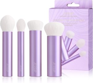 Jessup Makeup Brushes Set 4pcs Face Kabuki Brush for Foundation Contour Powder Blush Bronzer and Highlighter, Premium Synthetic Fiber Cruelty-Free, Luxury Purple T517