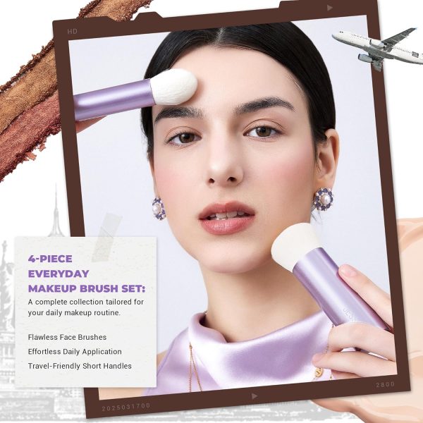 ⁦Jessup Makeup Brushes Set 4pcs Face Kabuki Brush for Foundation Contour Powder Blush Bronzer and Highlighter, Premium Synthetic Fiber Cruelty-Free, Luxury Purple T517⁩ - الصورة ⁦2⁩