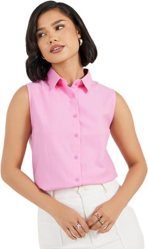 Styli Women Buttoned Down Loose Fit Sleeveless Shirt