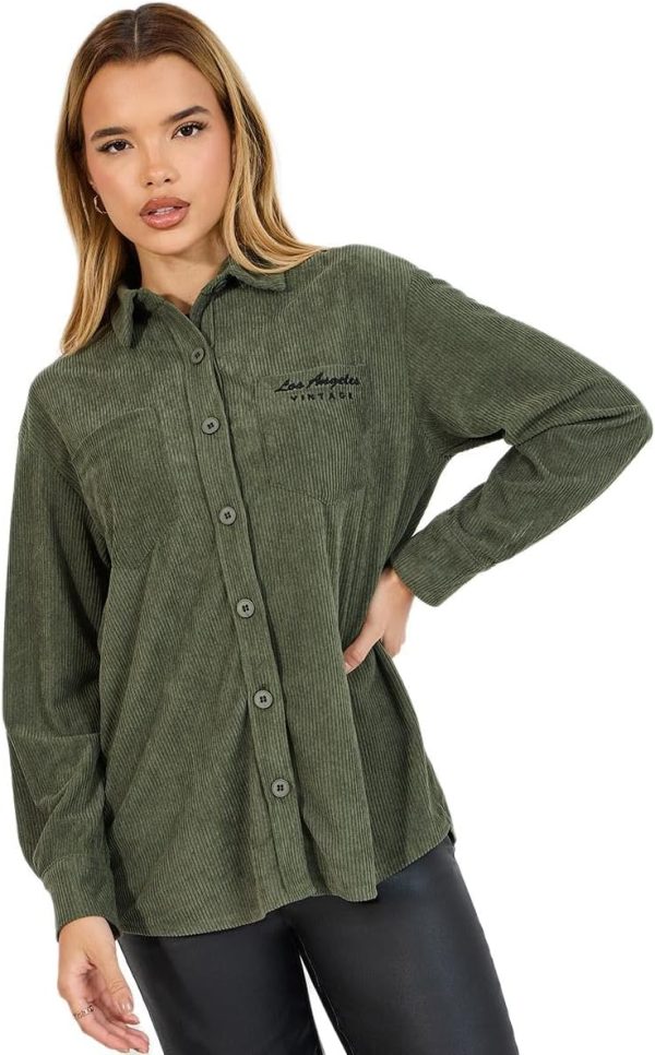Styli Women Oversized Longline Corduroy Shirt With Pockets