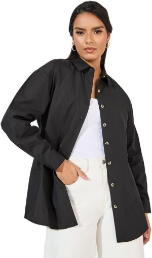 Styli Women Oversized Longline Shirt With Slogan Back Print