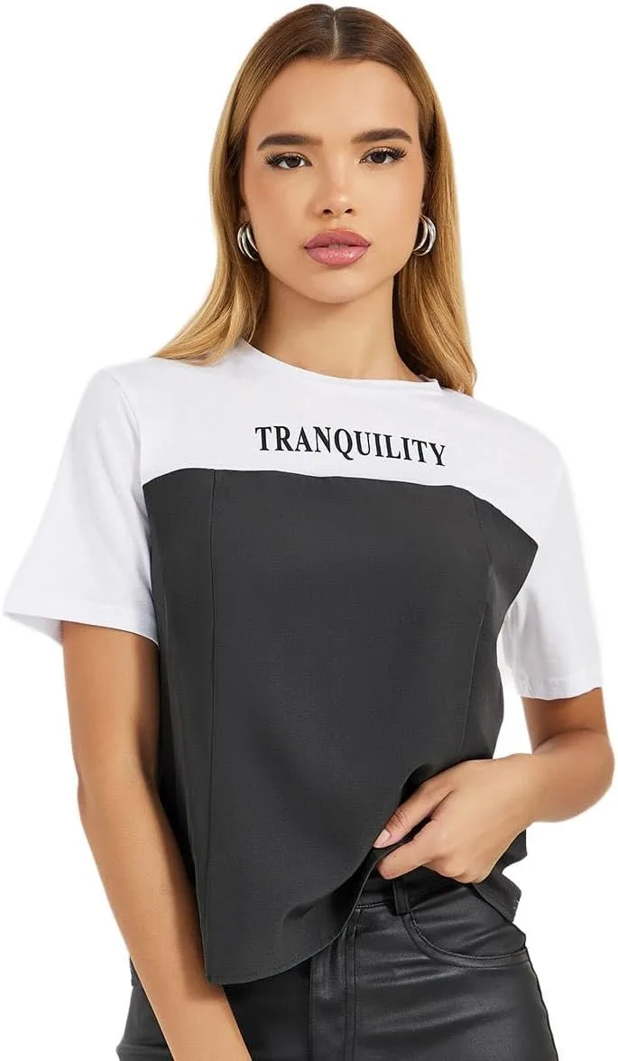 Styli Women Regular Fit Color Block Printed T Shirt jpg
