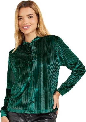 Styli Women Textured Velvet Look Relaxed Fit Shirt