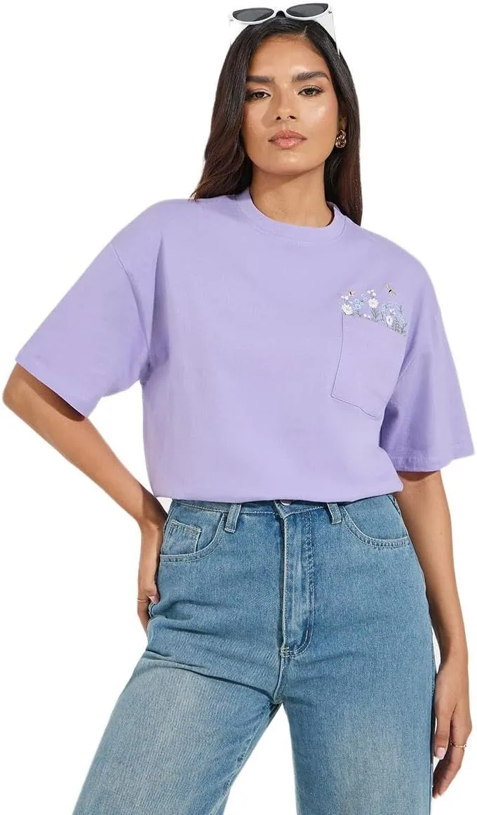 Styli Womene Cotton Jersey Embroidered Pocket Detail T-Shirt 6 Styli Womene Cotton Jersey Embroidered Pocket Detail T Shirt jpg