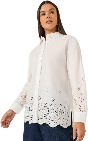 Styli Women's Oversized Laser Cut Hem Shirt With Long Sleeves
