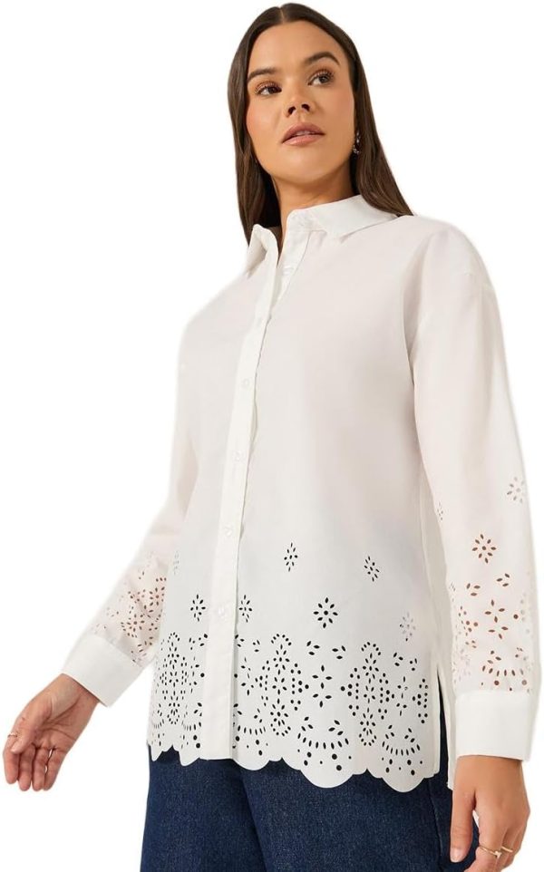 Styli Women's Oversized Laser Cut Hem Shirt With Long Sleeves