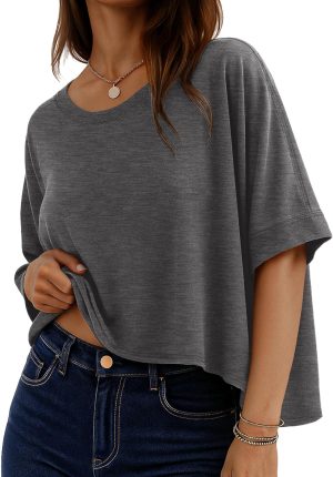 rosemia Oversized Tshirts for Women Summer Half Sleeve Crop Tops Basic Casual Blouses