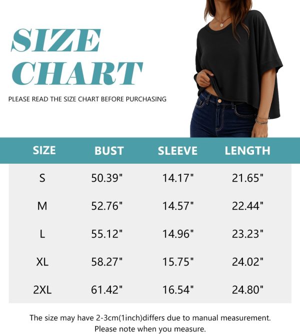 ⁦rosemia Oversized Tshirts for Women Summer Half Sleeve Crop Tops Basic Casual Blouses⁩ - الصورة ⁦2⁩