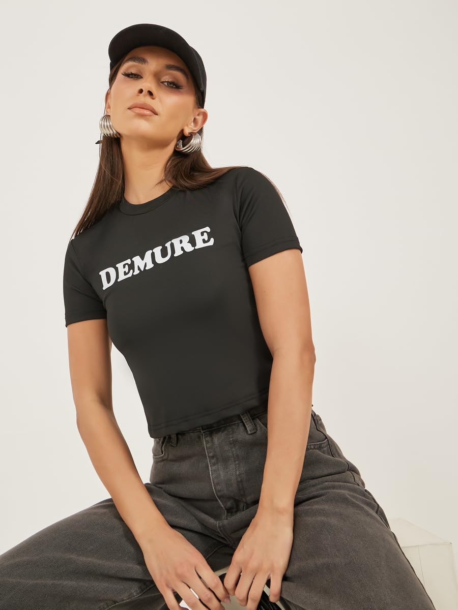 Styli Women's Slogan Print Round Neck Crop T-Shirt 2 Styli Women's Slogan Print Round Neck Crop T-Shirt - الصورة 2