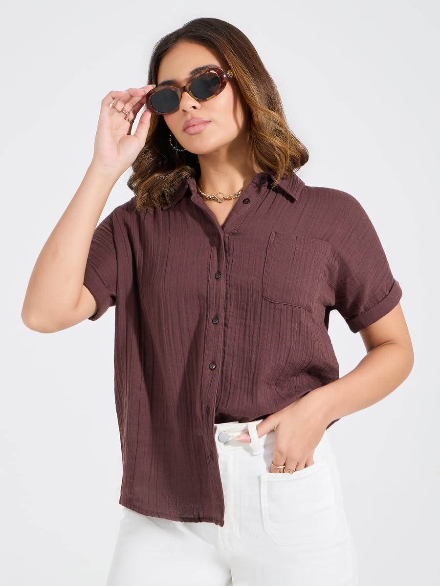 Styli Women 7005357105 Cotton Gauze Textured Shirt With Turn-Up Sleeves 3 Styli Women 7005357105 Cotton Gauze Textured Shirt With Turn-Up Sleeves - الصورة 3