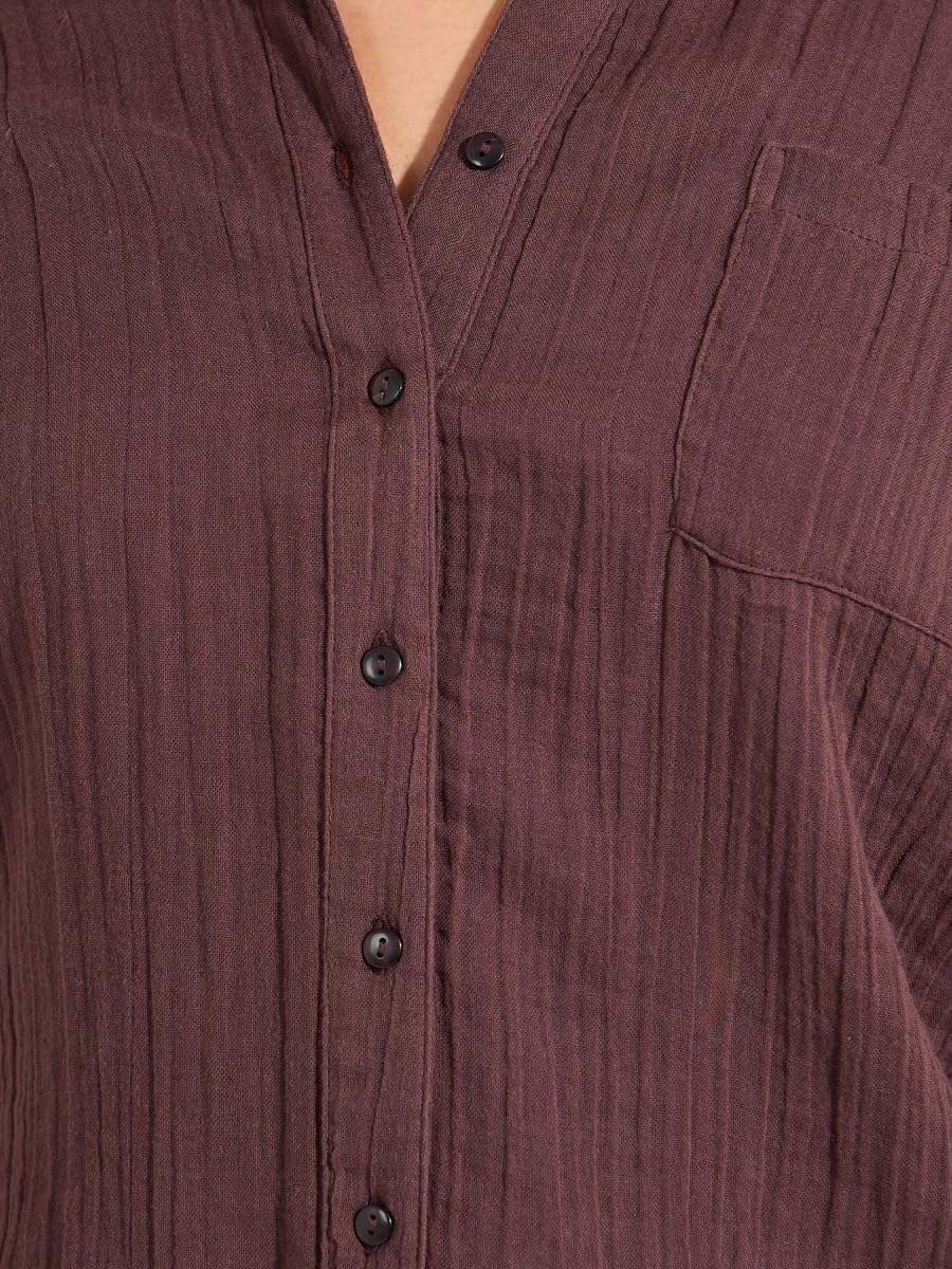 Styli Women 7005357105 Cotton Gauze Textured Shirt With Turn-Up Sleeves 4 Styli Women 7005357105 Cotton Gauze Textured Shirt With Turn-Up Sleeves - الصورة 4