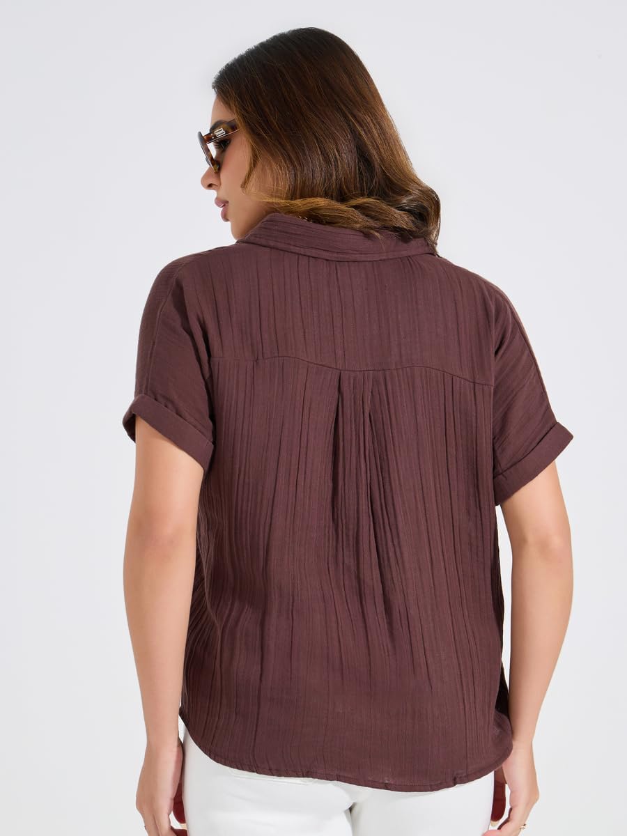 Styli Women 7005357105 Cotton Gauze Textured Shirt With Turn-Up Sleeves 5 Styli Women 7005357105 Cotton Gauze Textured Shirt With Turn-Up Sleeves - الصورة 5