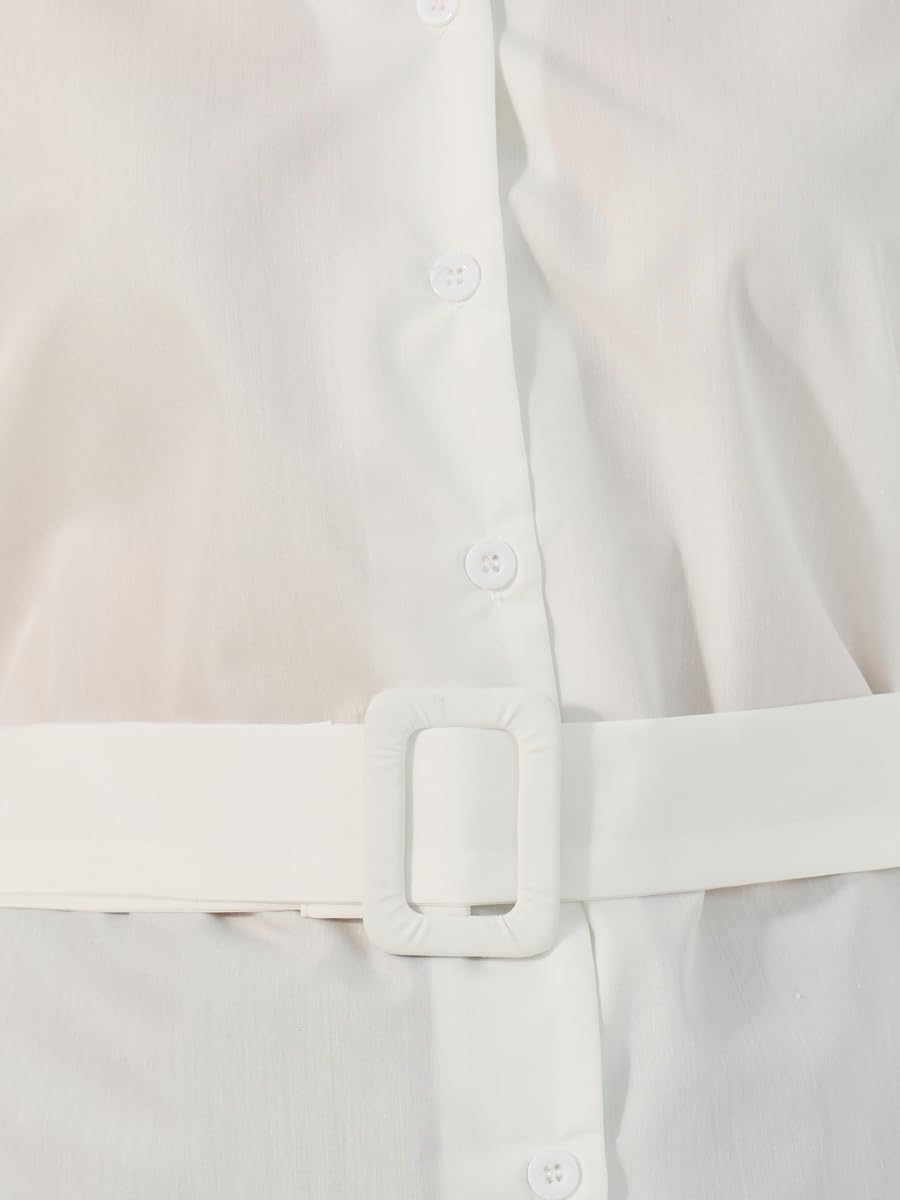 Styli Women's Solid Button-Down Collar Plain Shirt With Belted 4 Styli Women's Solid Button-Down Collar Plain Shirt With Belted - الصورة 4
