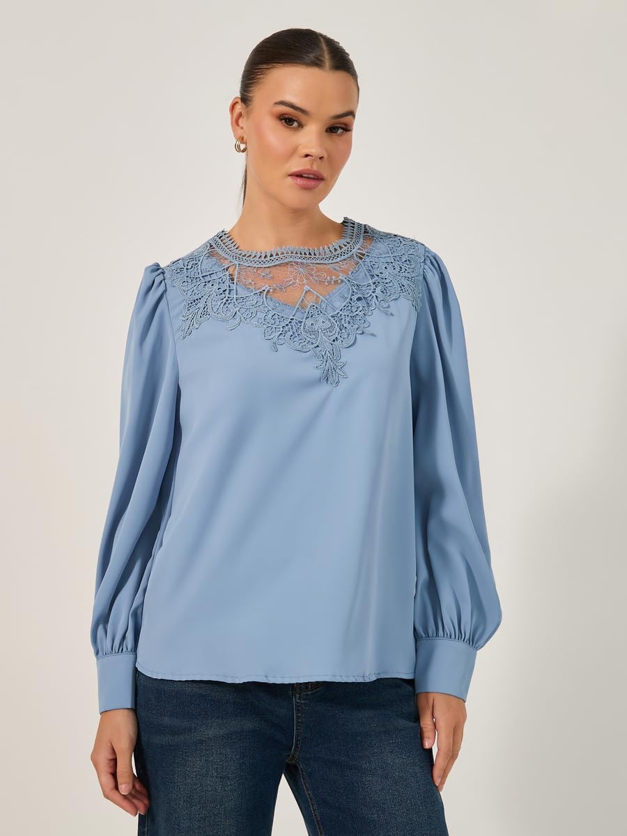 Styli Women's Solid Long Sleeve Blouse With Lace Detail 3 Styli Women's Solid Long Sleeve Blouse With Lace Detail - الصورة 3