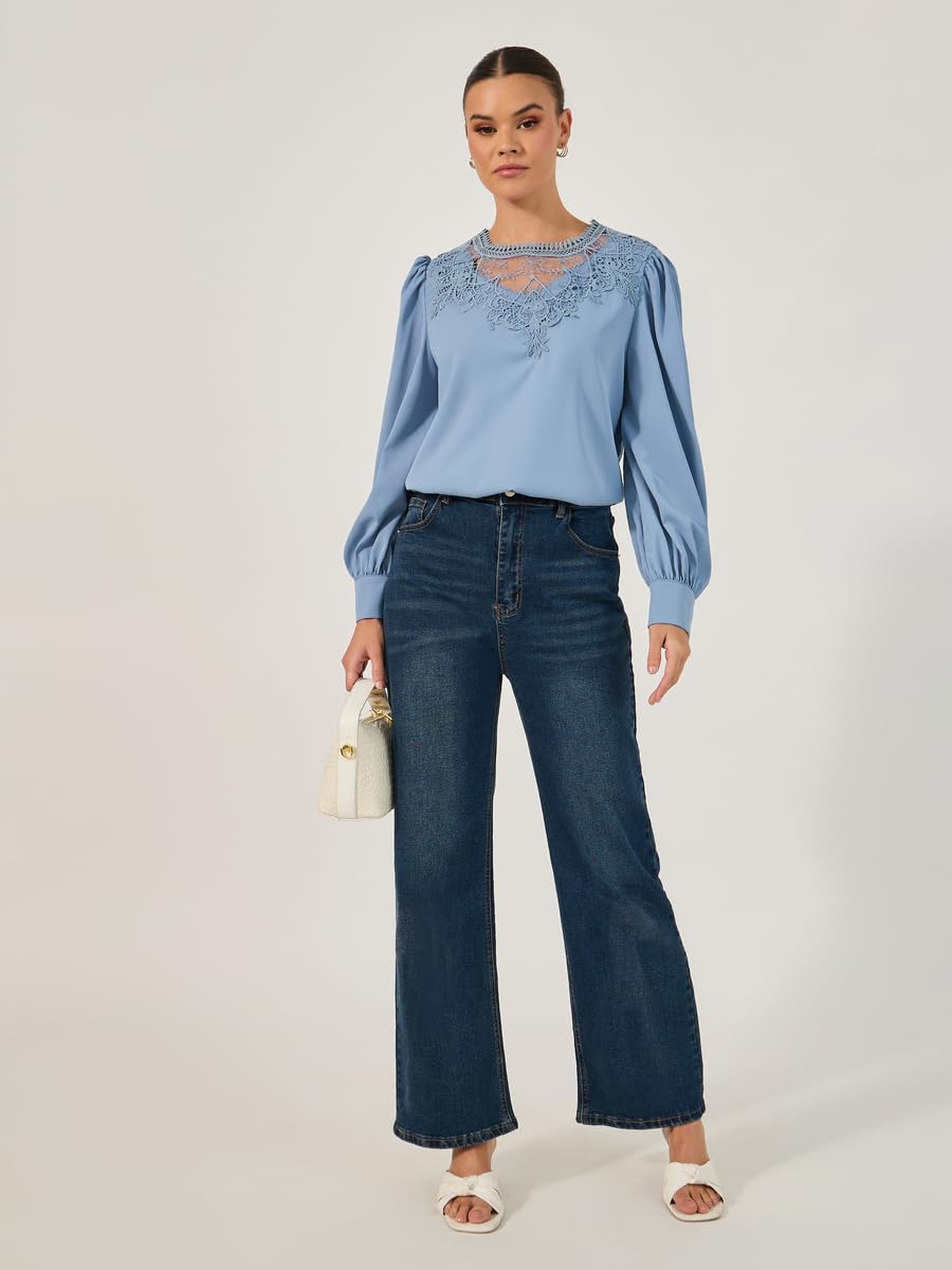 Styli Women's Solid Long Sleeve Blouse With Lace Detail 4 Styli Women's Solid Long Sleeve Blouse With Lace Detail - الصورة 4