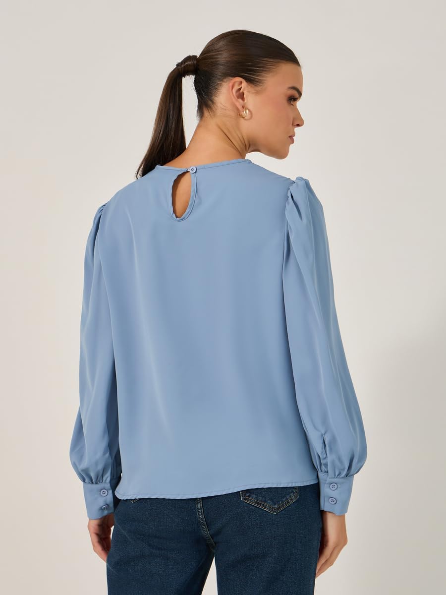 Styli Women's Solid Long Sleeve Blouse With Lace Detail 6 Styli Women's Solid Long Sleeve Blouse With Lace Detail - الصورة 6